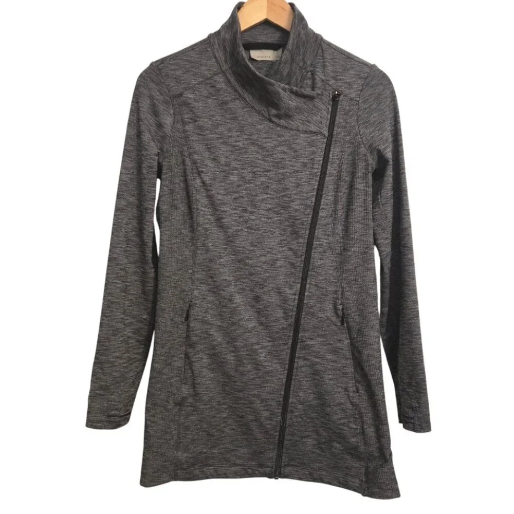 Athleta Gray Asymmetrical Zip Jacket Small Women’s Stretch Athletic Cardigan - Picture 2 of 6